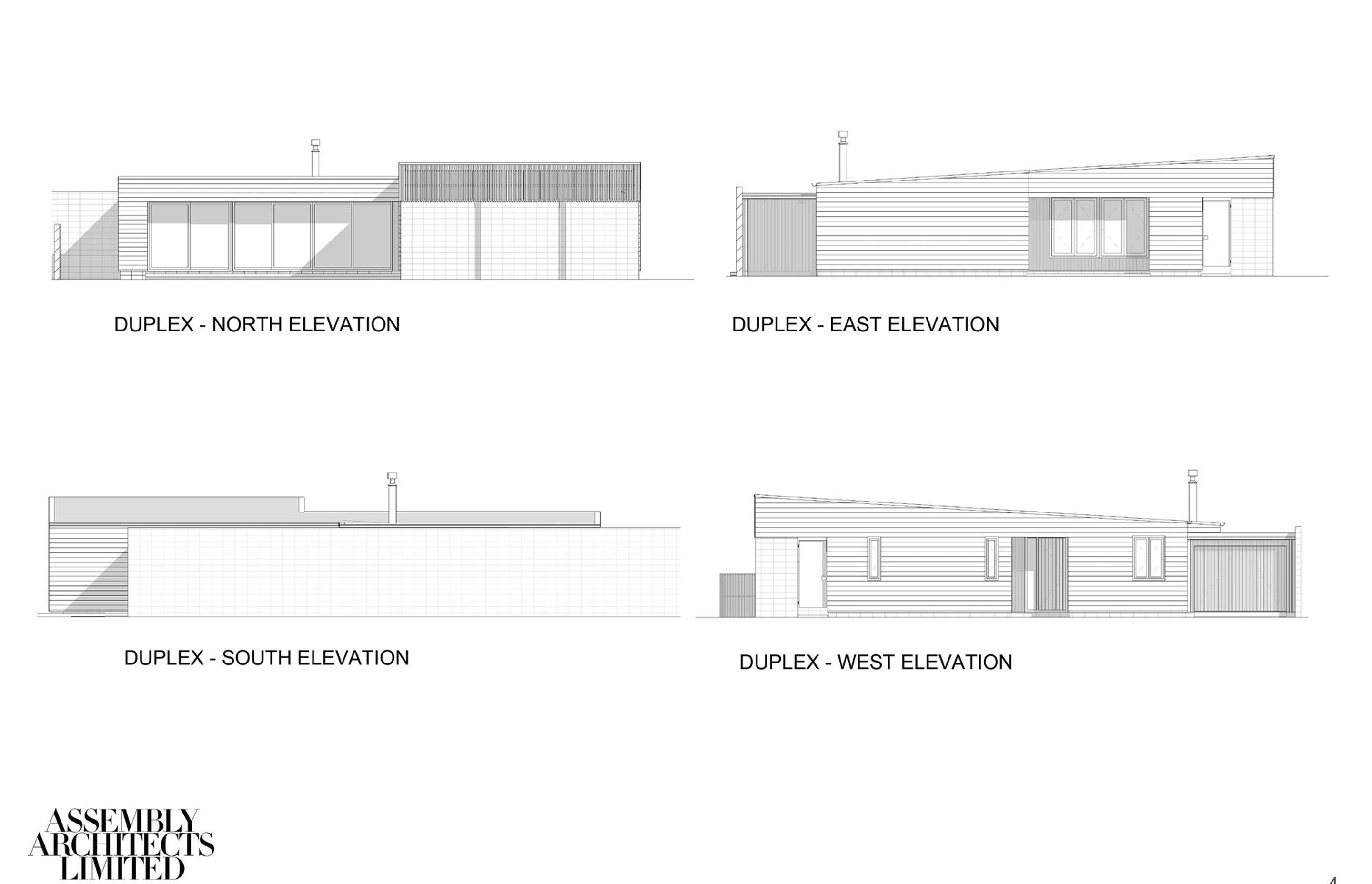 Elevations of a typical duplex dwelling by Assembly Architects.