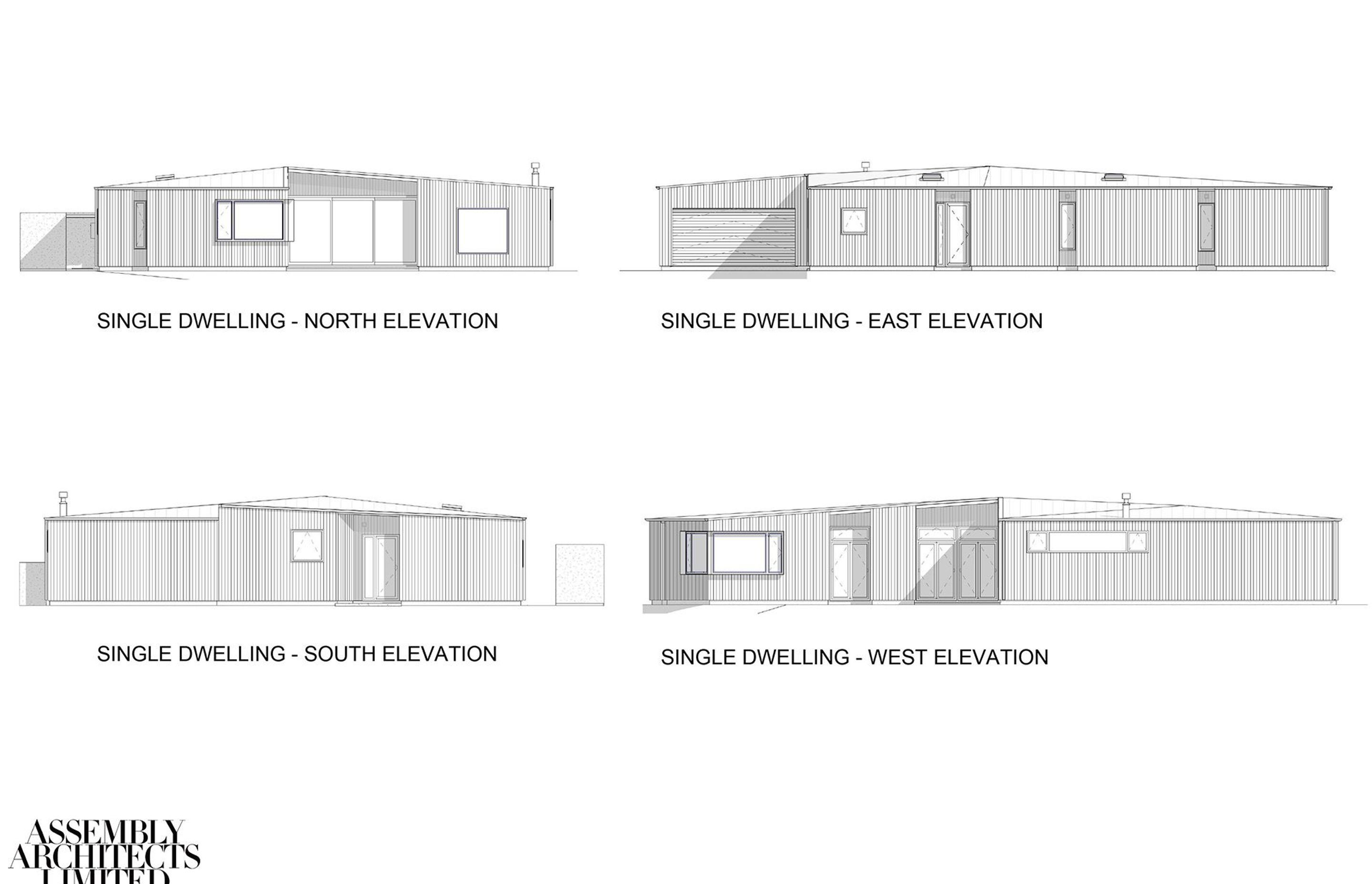 Elevations of a typical single dwelling at Stackbrae by Assembly Architects.