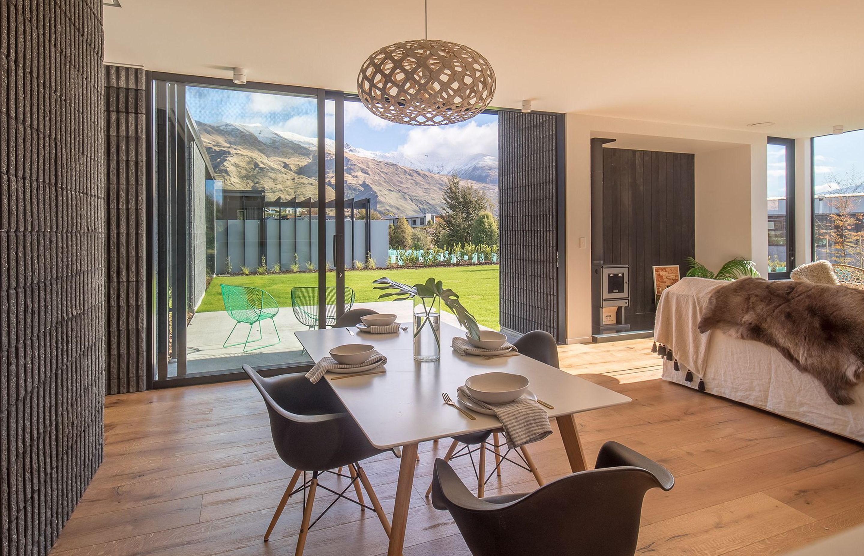 The mountain view from the dining and kitchen area in one of the standalone houses.