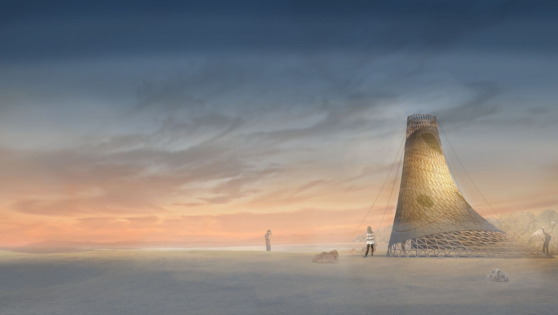 Tall Hut at Dusk looking towards the foreshore at Matiatia 