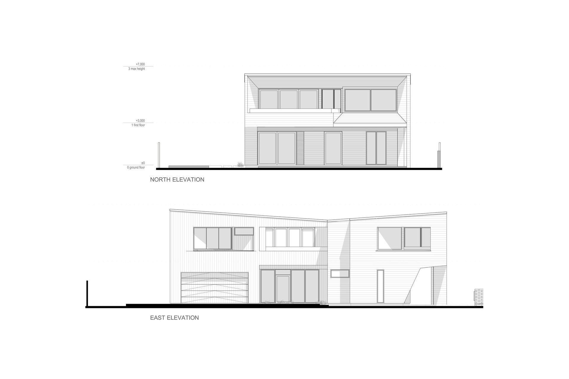 North and east-facing elevations of Te Whare Rakau by Julian Guthrie Architecture.. 