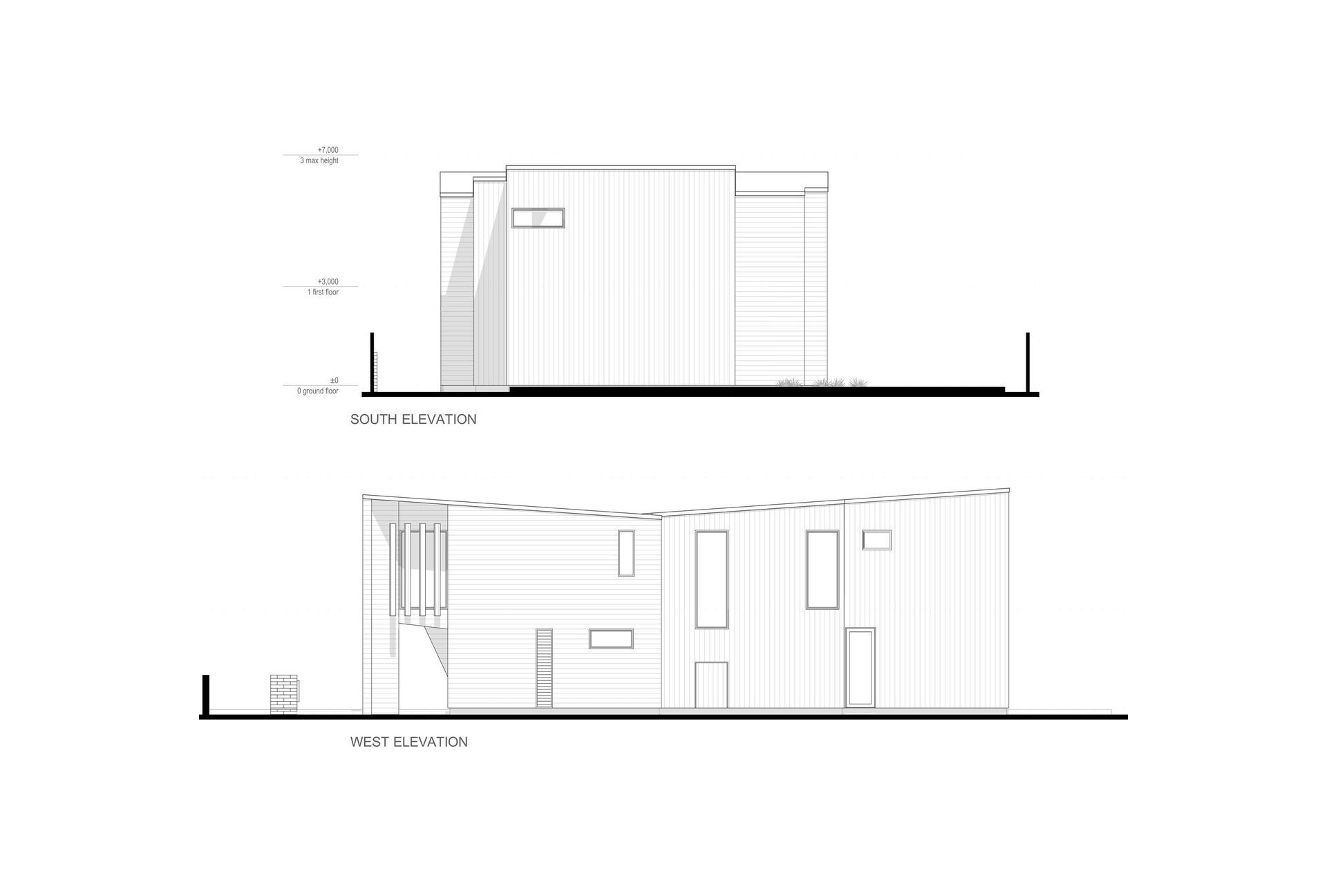 South and west-facing elevations of Te Whare Rakau by Julian Guthrie Architecture.. 