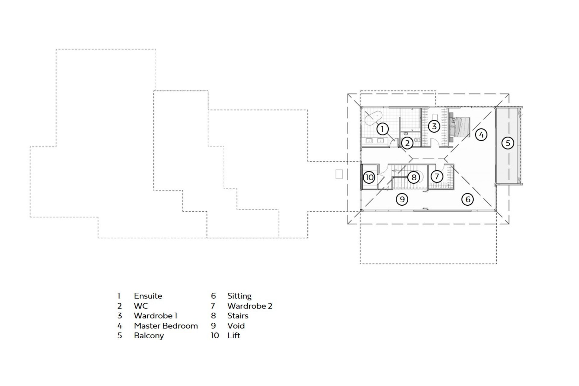 The second-floor plan of Three Kings House by Arcline Architecture. 