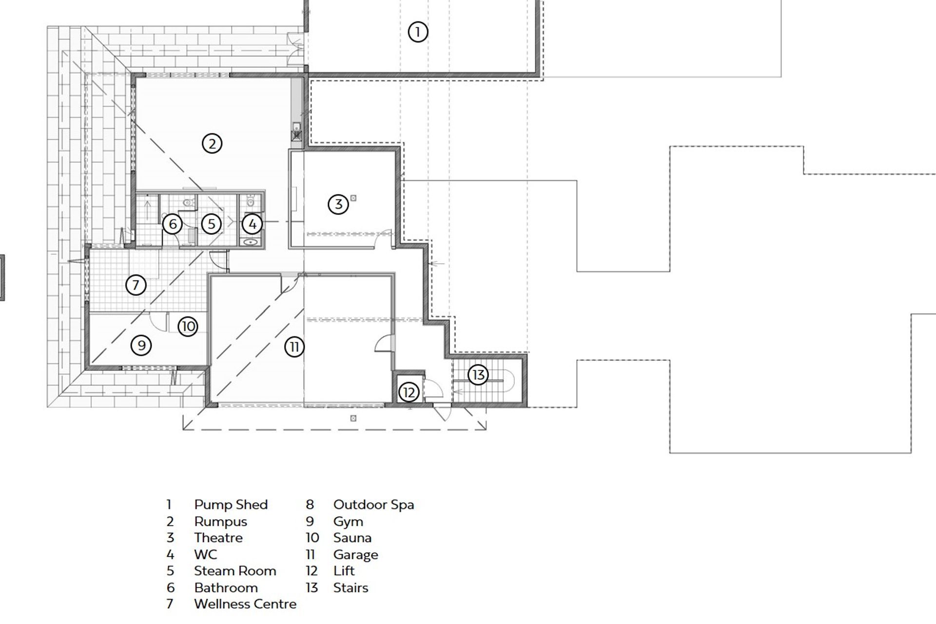 The ground-floor plan of Three Kings House by Arcline Architecture. 