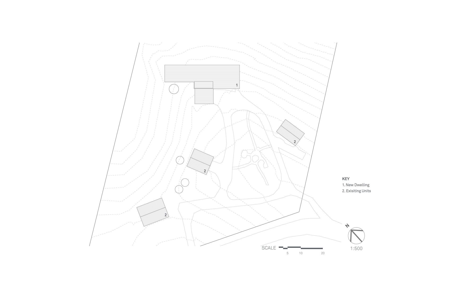 The site plan by SGA shows Oneroa House among the existing accommodation that is dotted around the site.