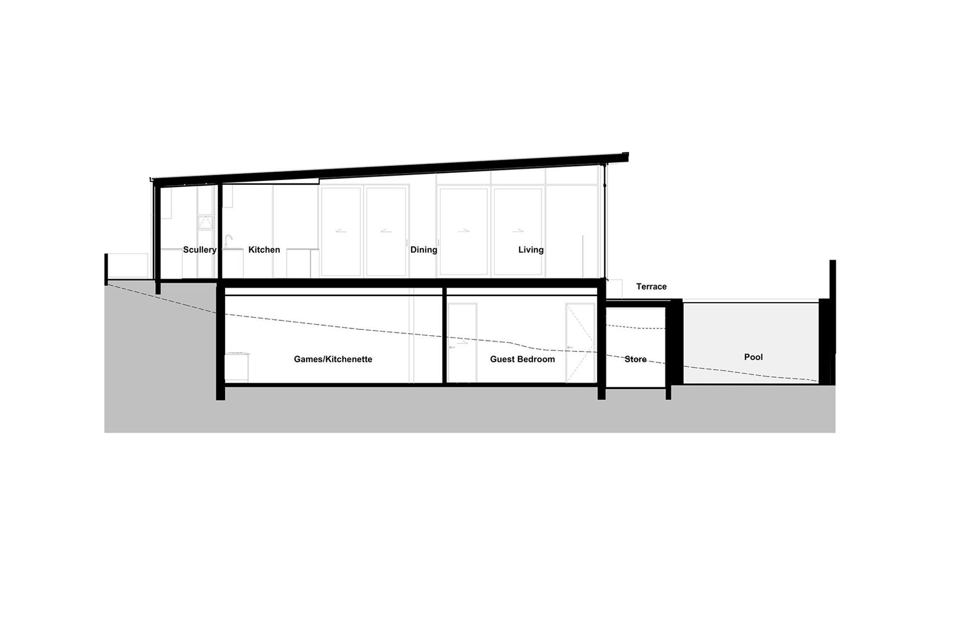 Section A by Jerram Tocker Barron Architects – refer to floor plans to see the location of the section.