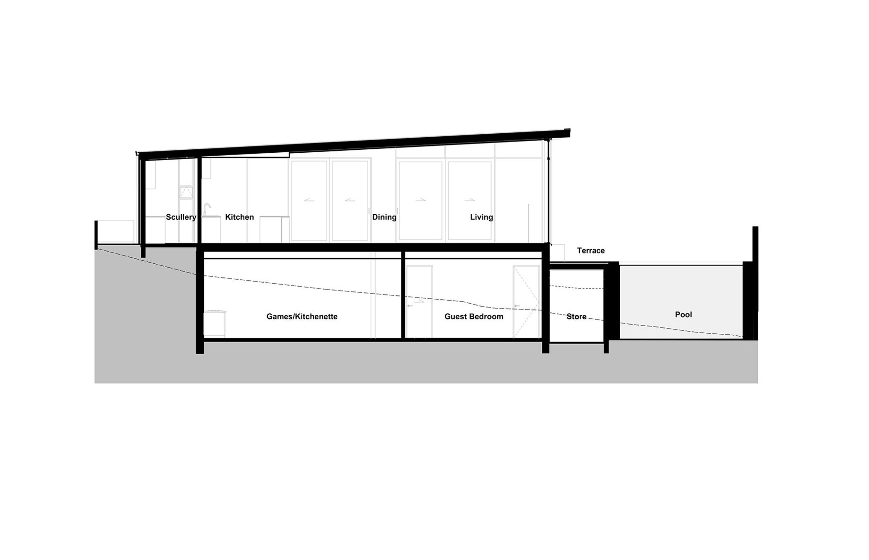 Section A by Jerram Tocker Barron Architects – refer to floor plans to see the location of the section.