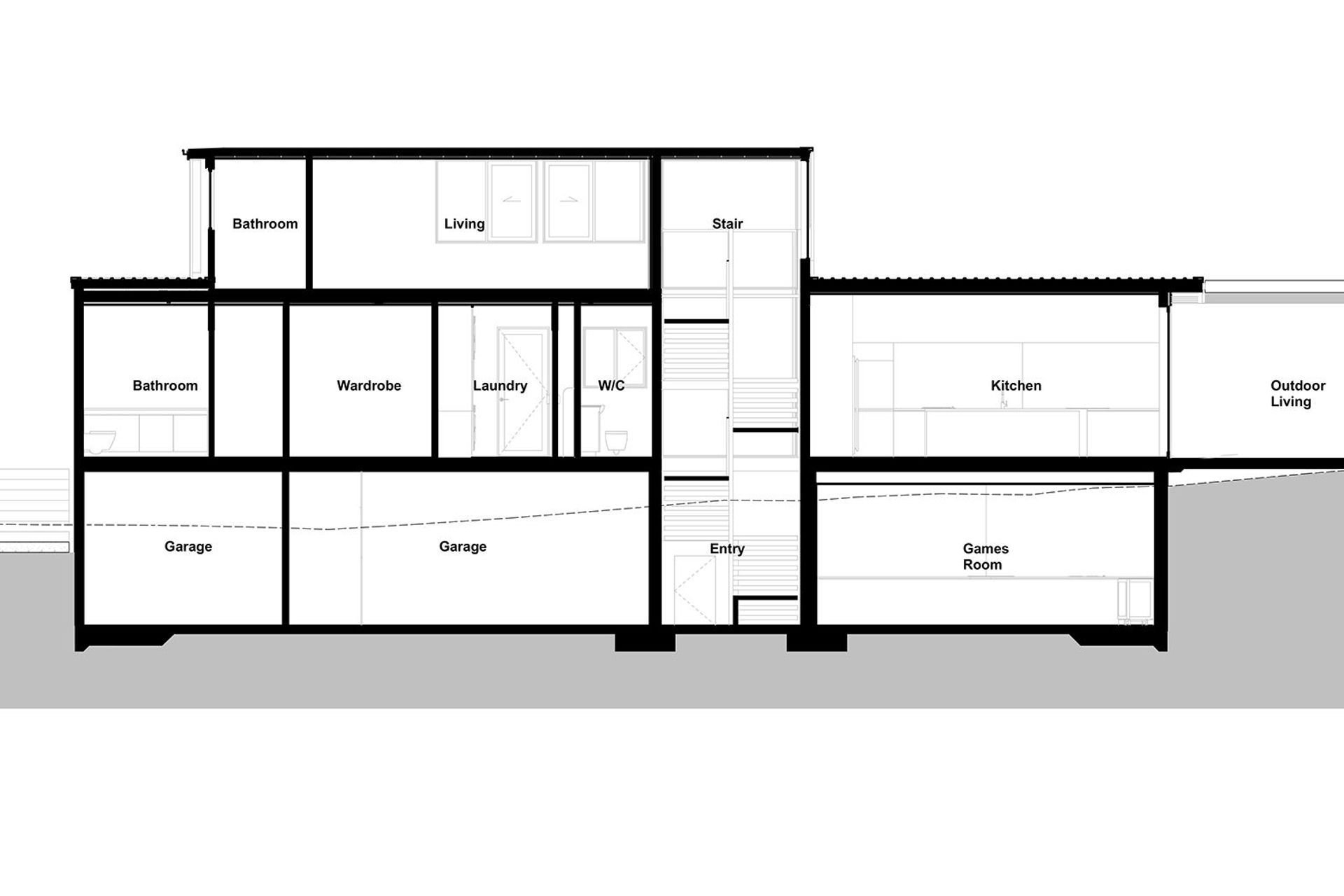 Section C by Jerram Tocker Barron Architects – refer to floor plans to see the location of the section.
