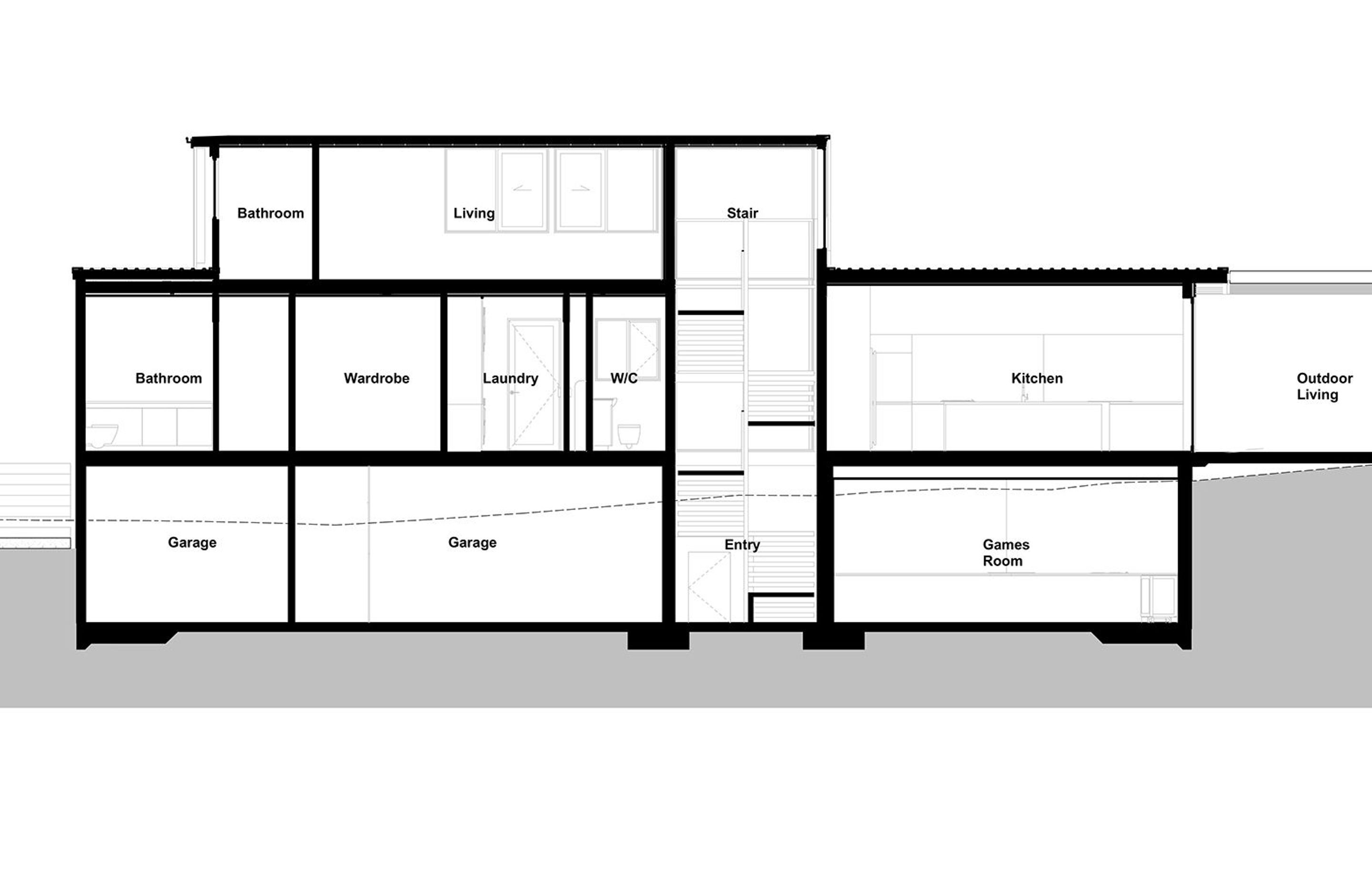 Section C by Jerram Tocker Barron Architects – refer to floor plans to see the location of the section.