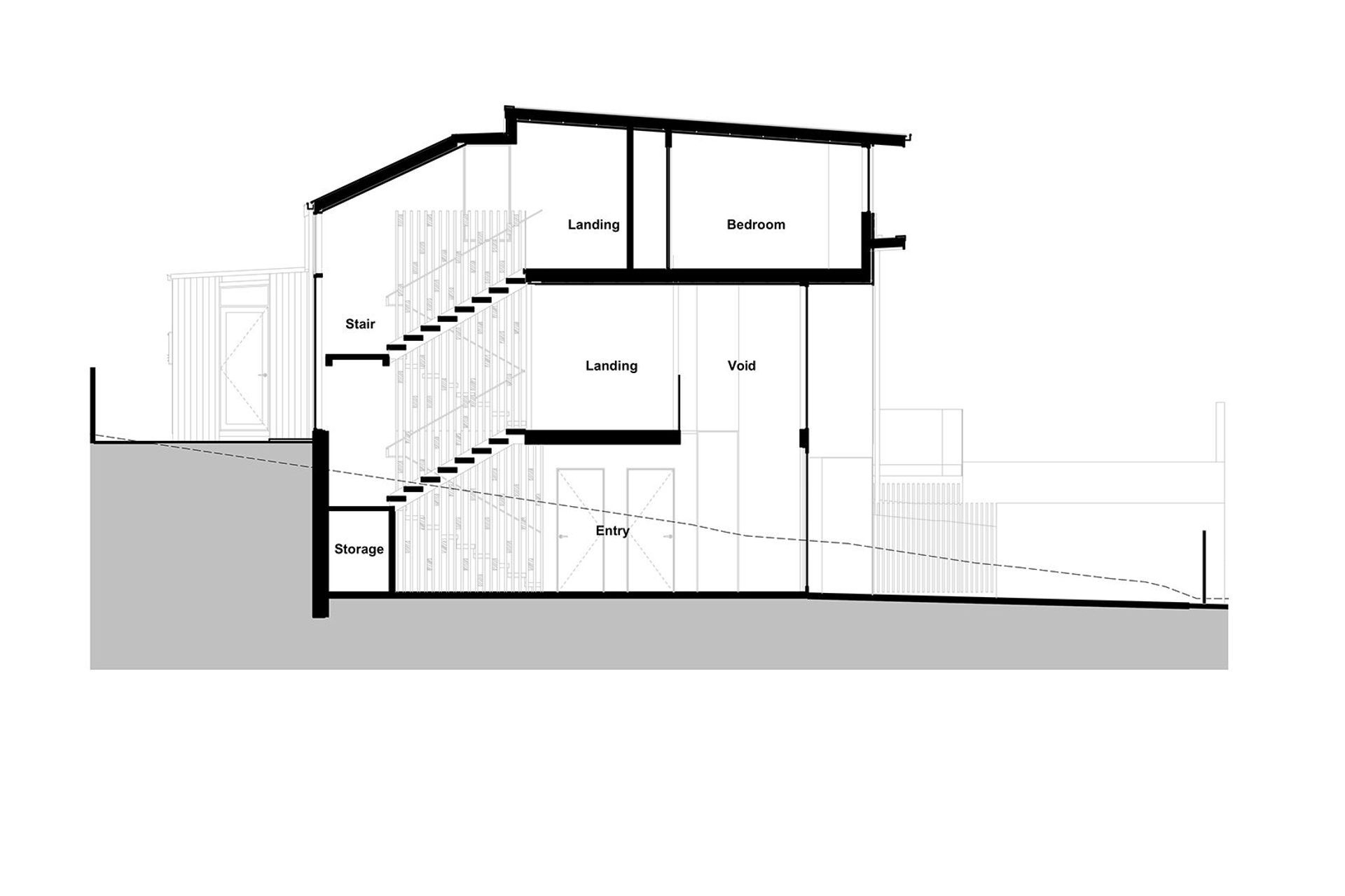 Section B by Jerram Tocker Barron Architects – refer to floor plans to see the location of the section.