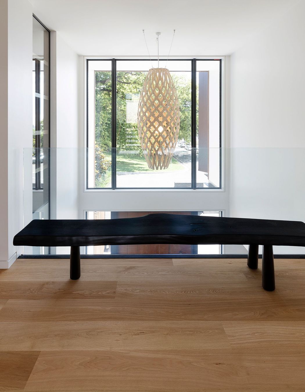 A unique bench seat above the staircase.