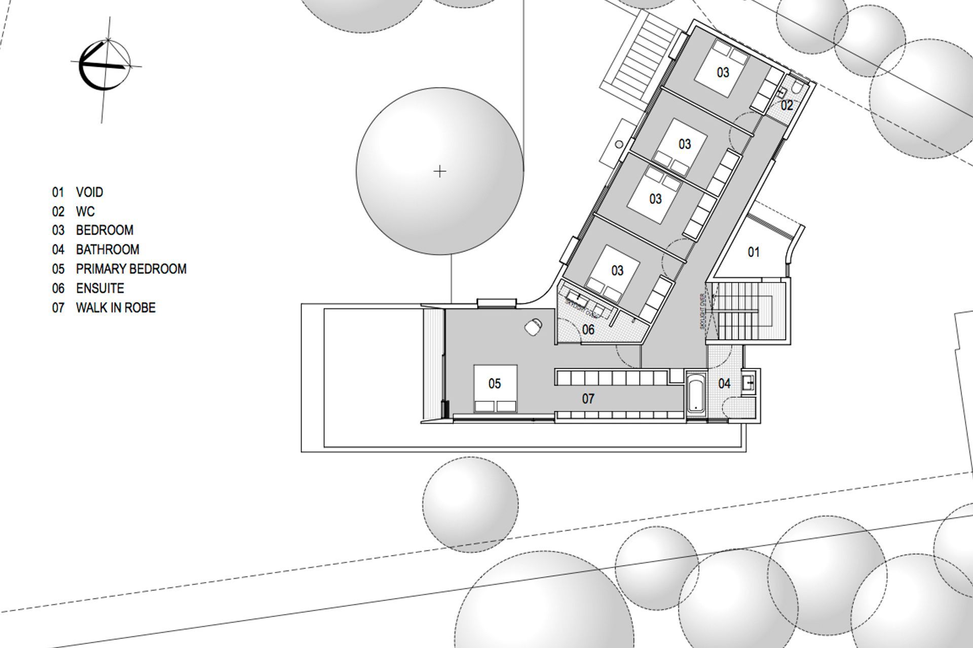Upper-floor plan by  Co-Lab Architecture. 
