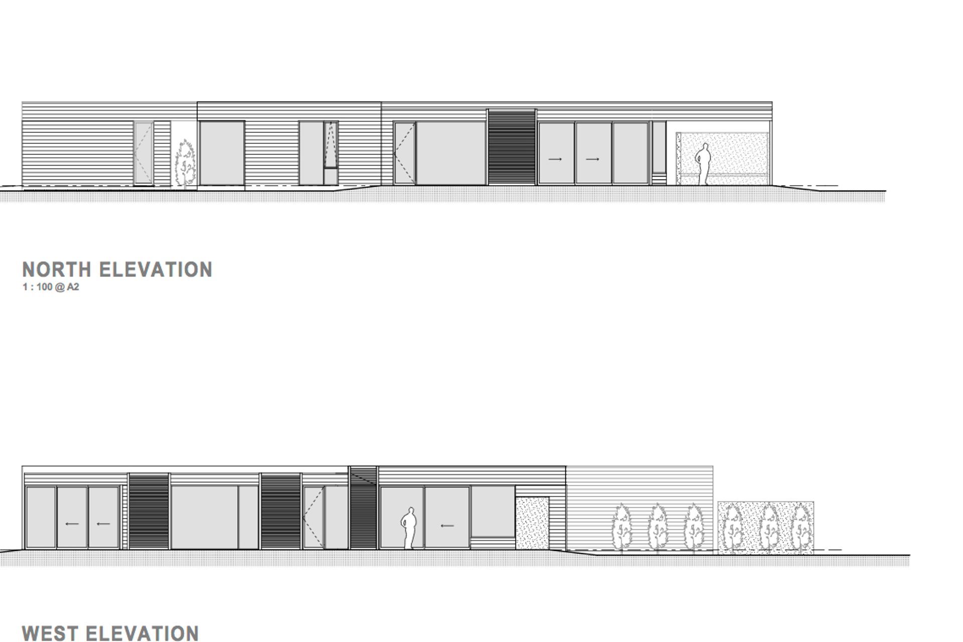 The north and west-facing elevations of Wings House by Borrmeister Architects.