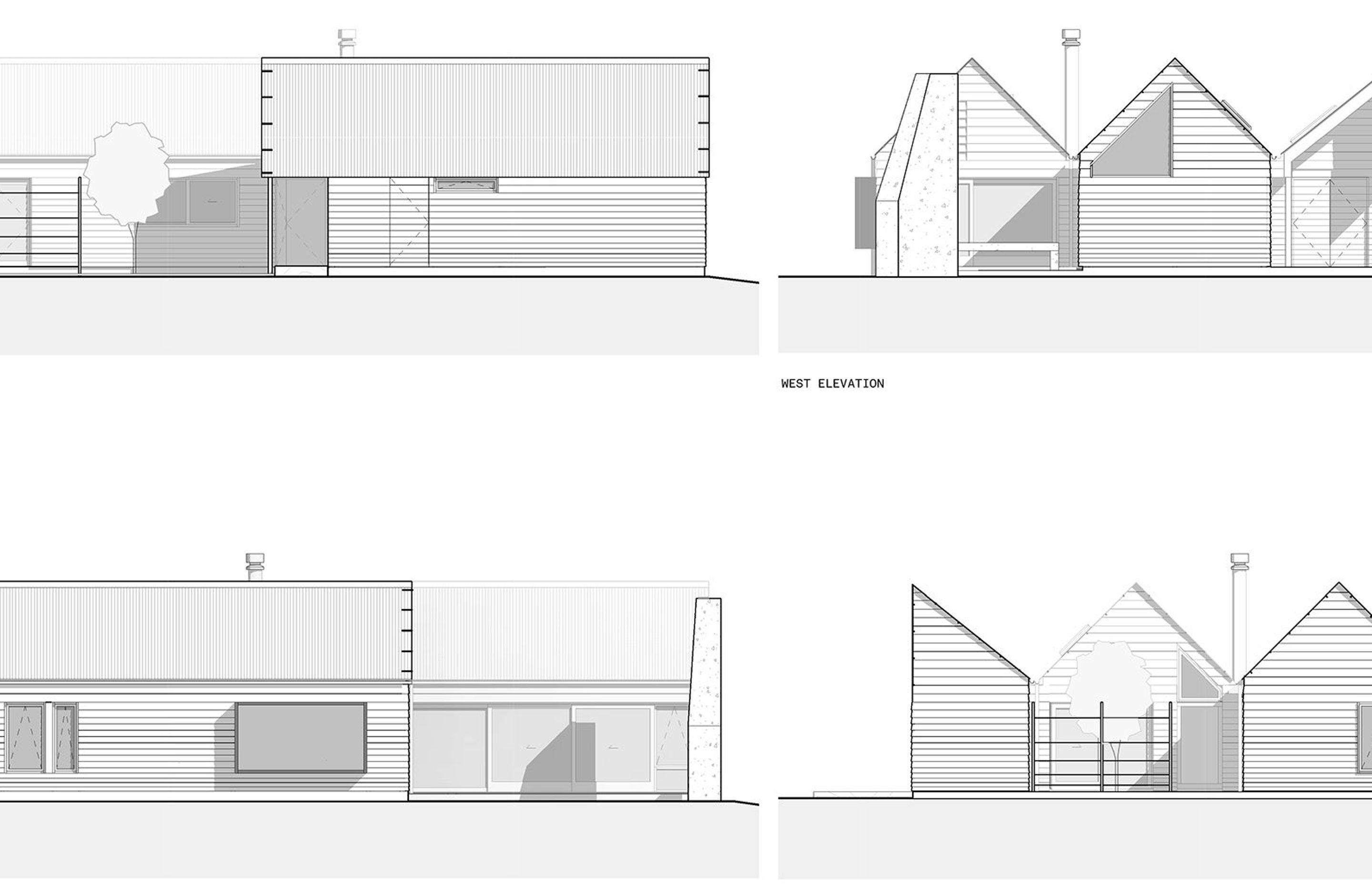 Elevations of Wanaka Crib by PAC Studio and Steven Lloyd Architecture.