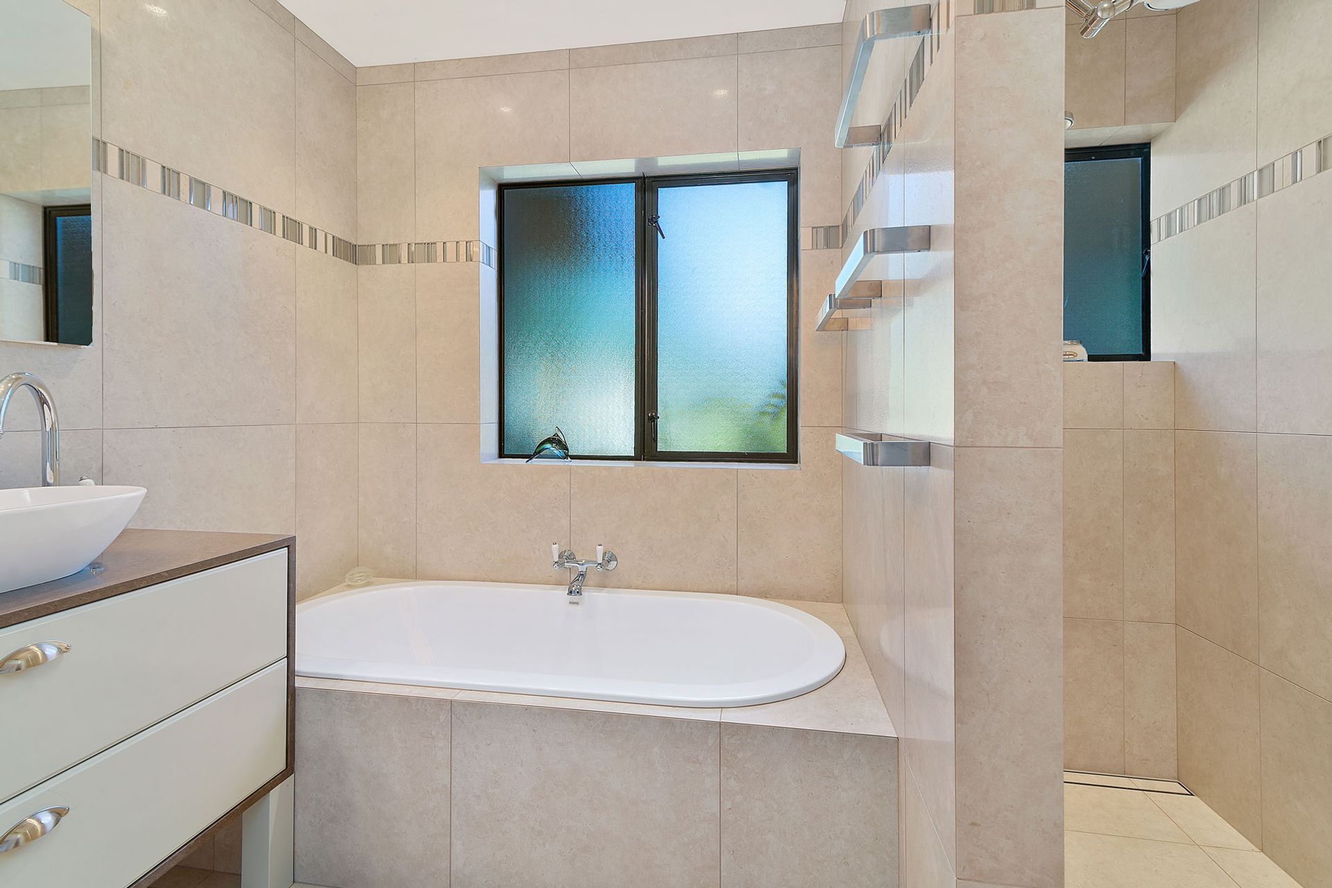 walk in tiled shower