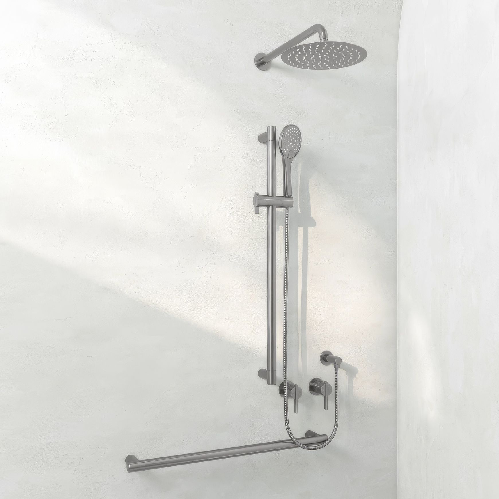 (D)Aliro Accessible Shower Grab Rail Set - Brushed Gunmetal