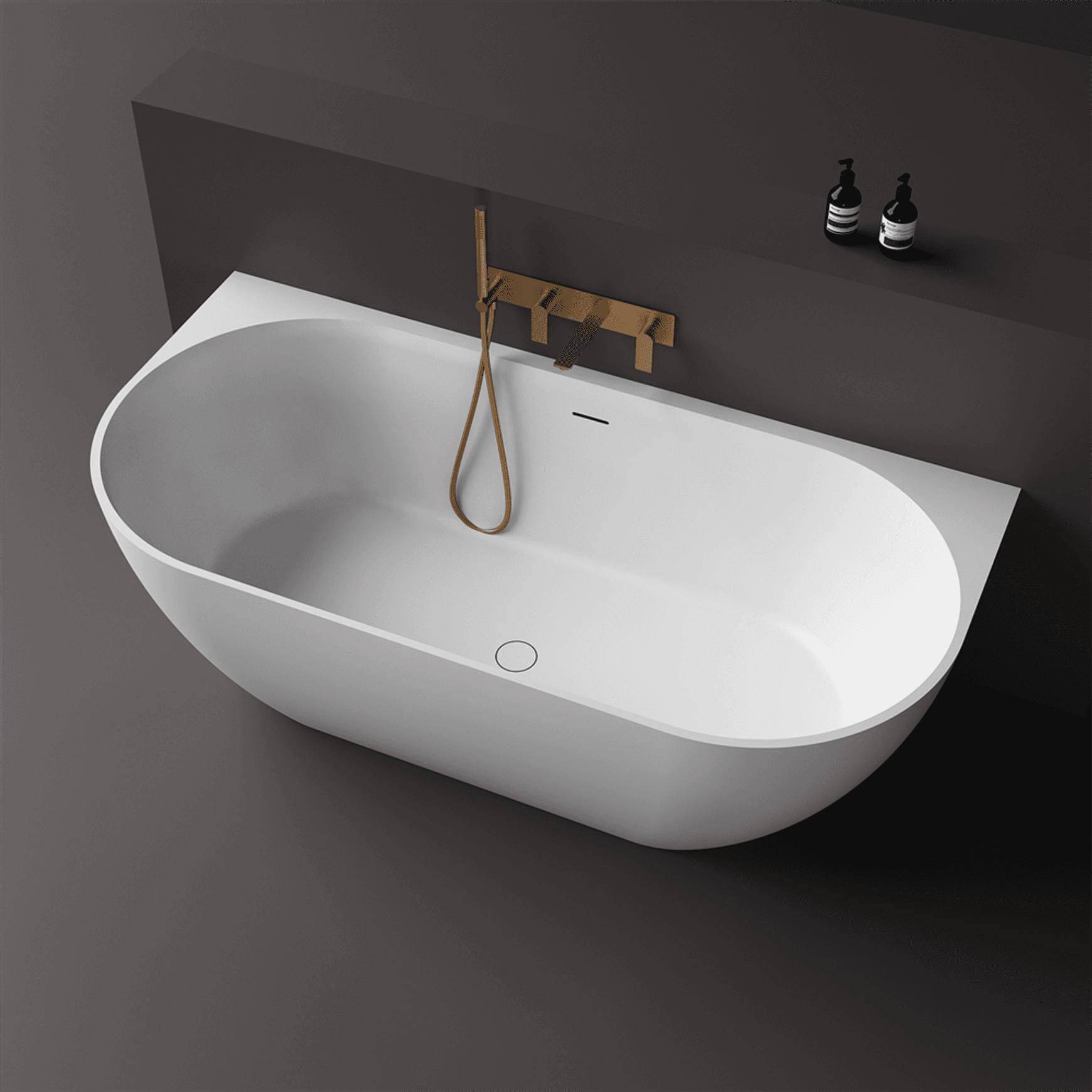 Justina 1700mm back-to-wall stone bath