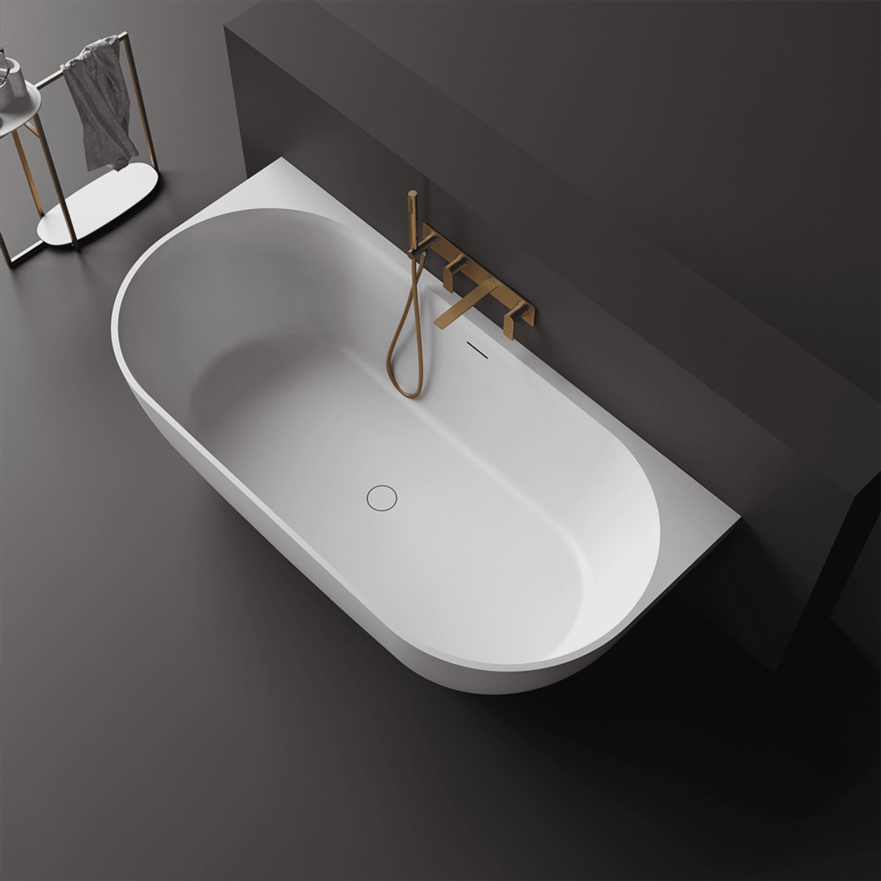 Justina 1700mm back-to-wall stone bath