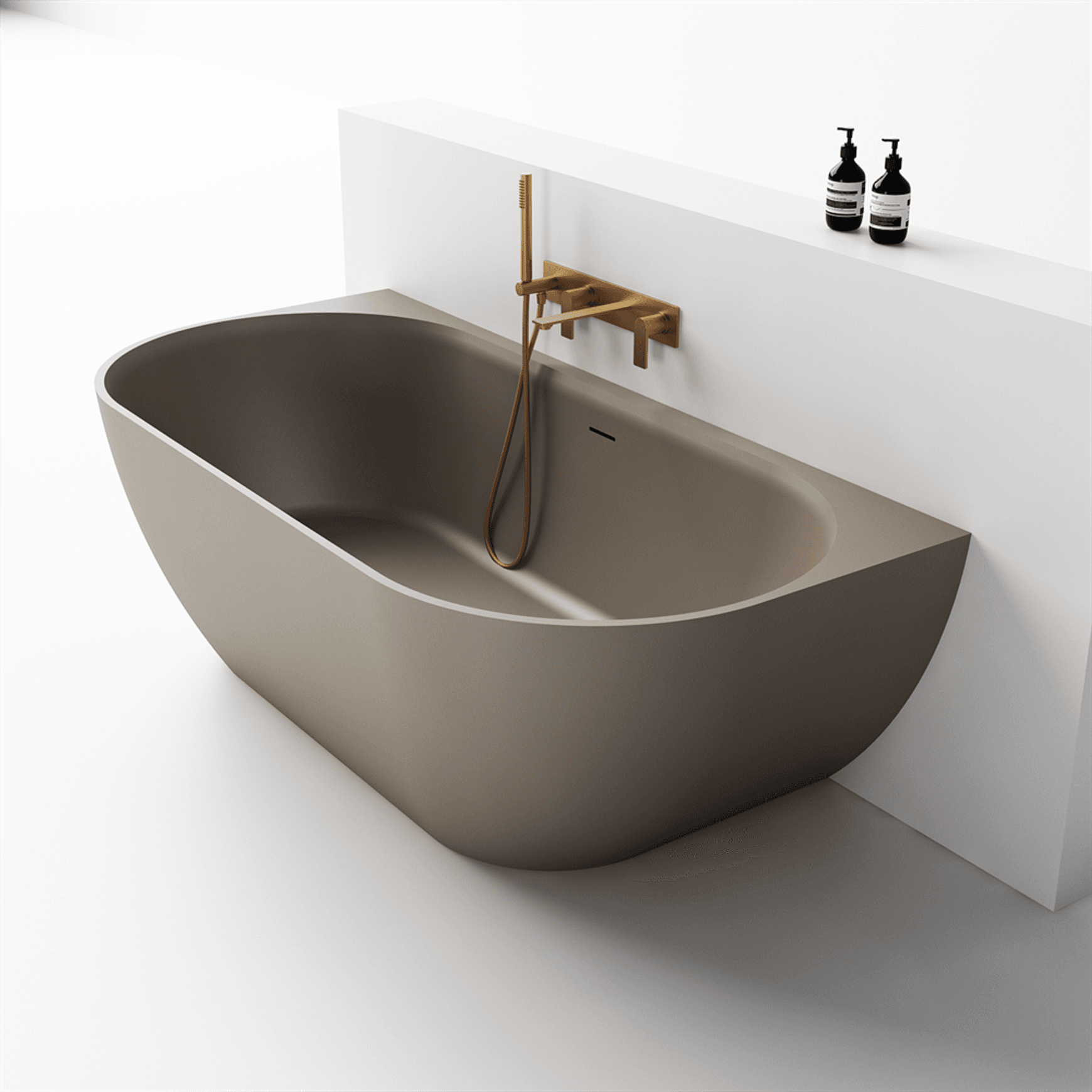 Justina 1700mm back-to-wall stone bath