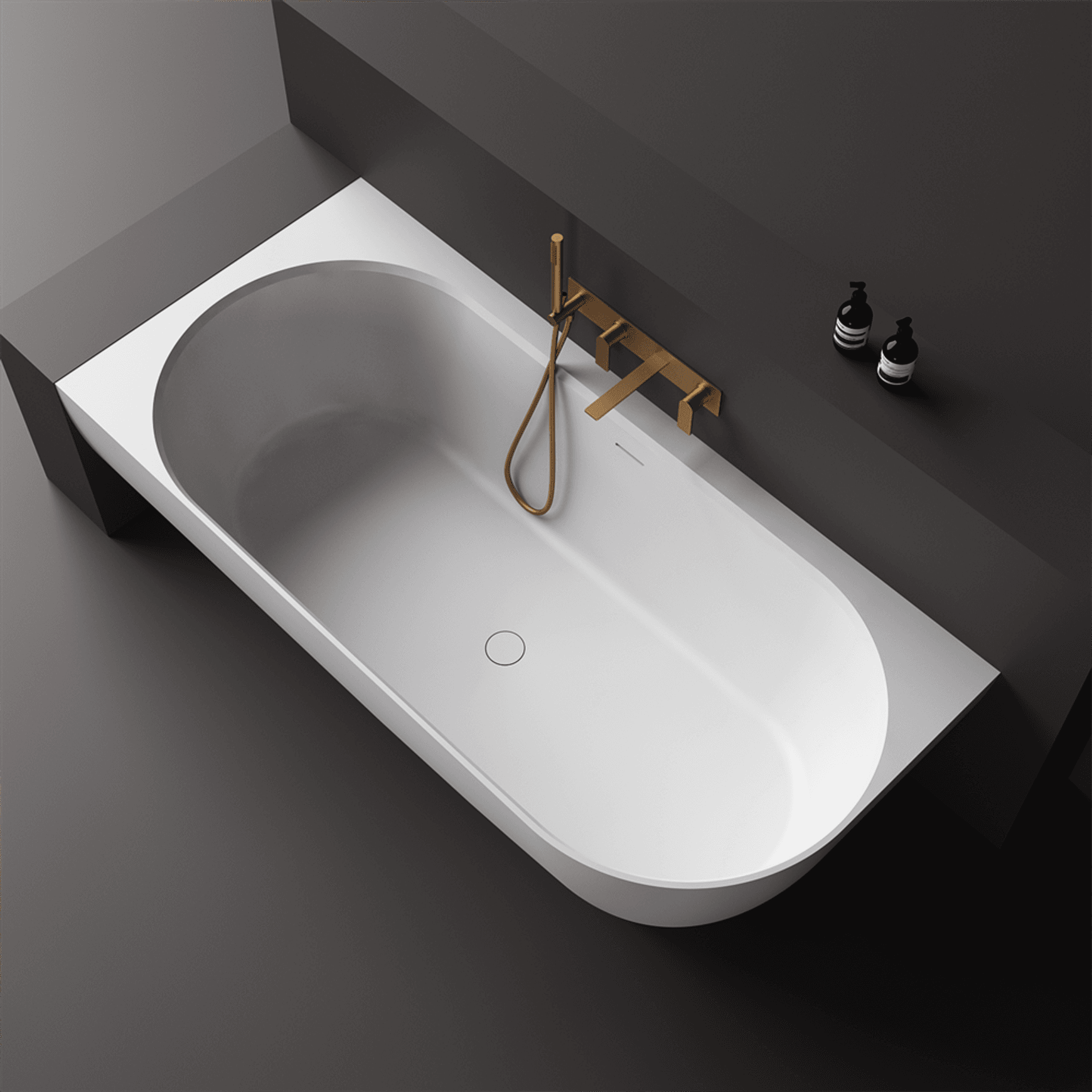 Justina Back-to-Corner Stone Baths - 1750mm