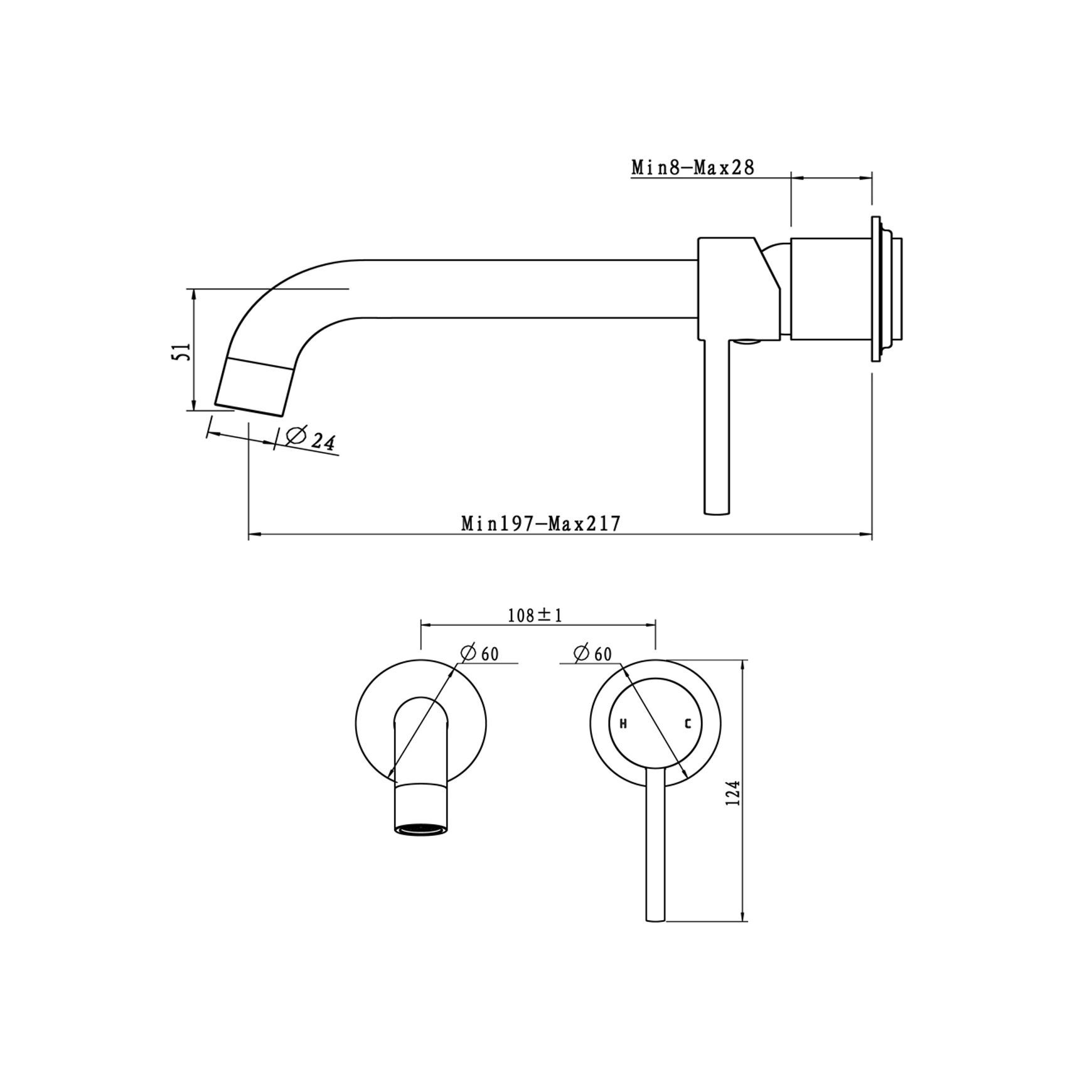 Lucid Pin Spout Mixer Trim Kit Light Brushed Brass