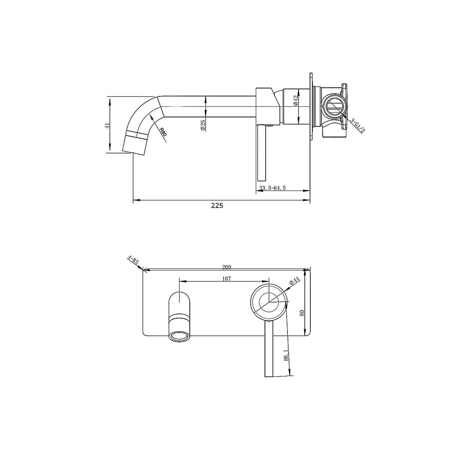 Lucid Pin Spout Mixer Trim Kit Brushed Copper Square