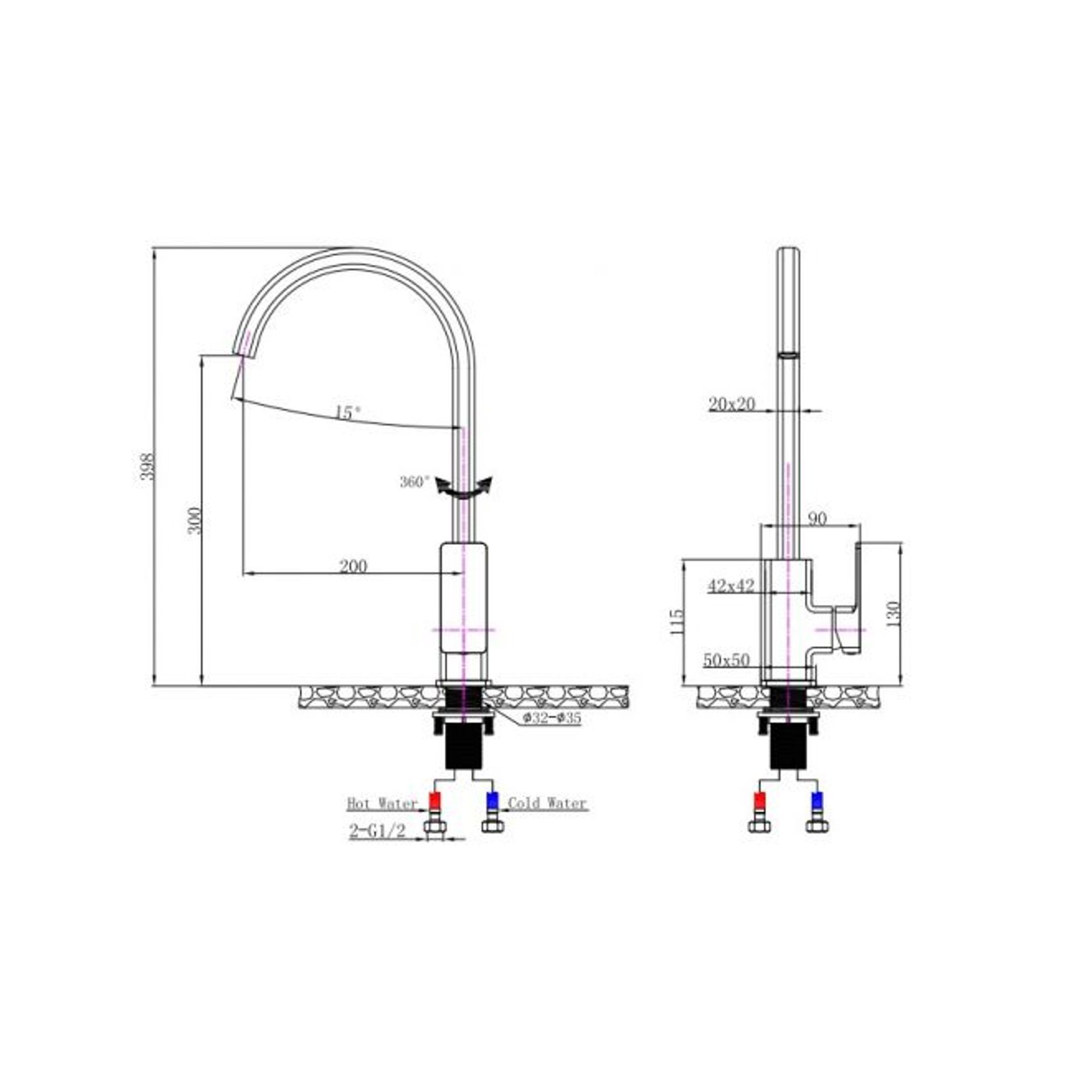 Ivano Kitchen Mixer Chrome dimensions