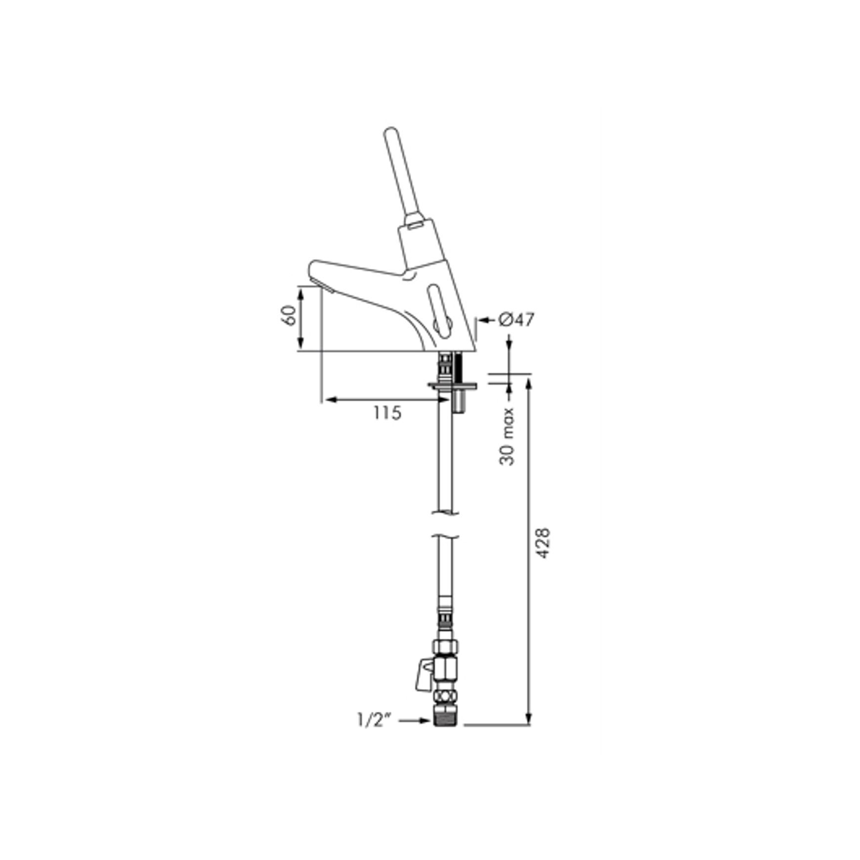 Delabie Tempomix 2 Time Flow Basin Mixer Lever Operated dimensions