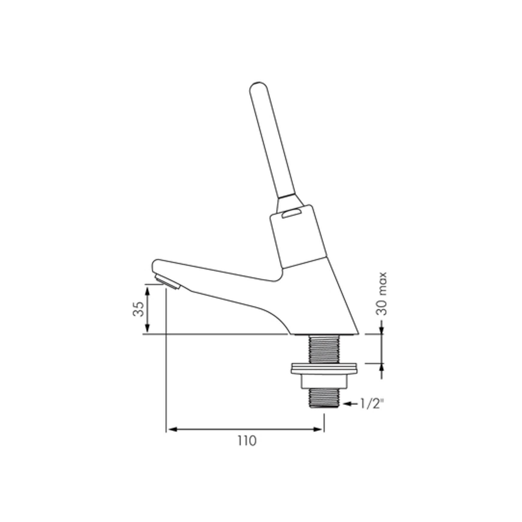 Delabie Tempostop Time Flow Basin Tap Lever Operated dimensions
