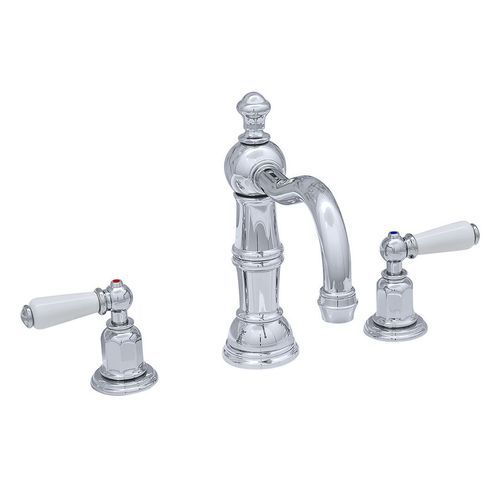 Perrin & Rowe - Three hole basin set with country spout and white porcelain levers