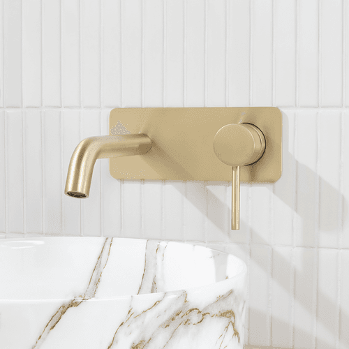Mira Brushed Brass Gold Wall Mixer and Spout