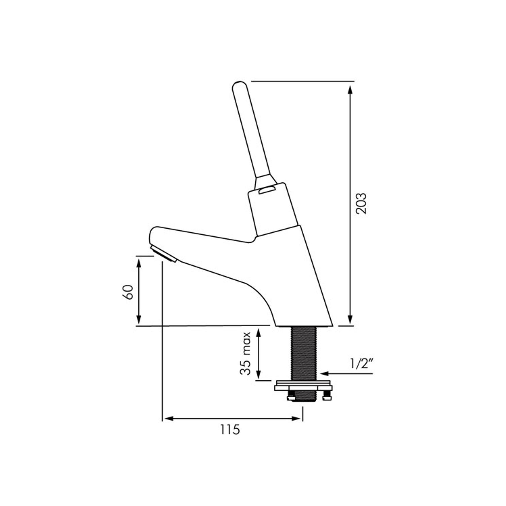 Delabie Tempostop 2 Time Flow Basin Tap Lever Operated dimensions
