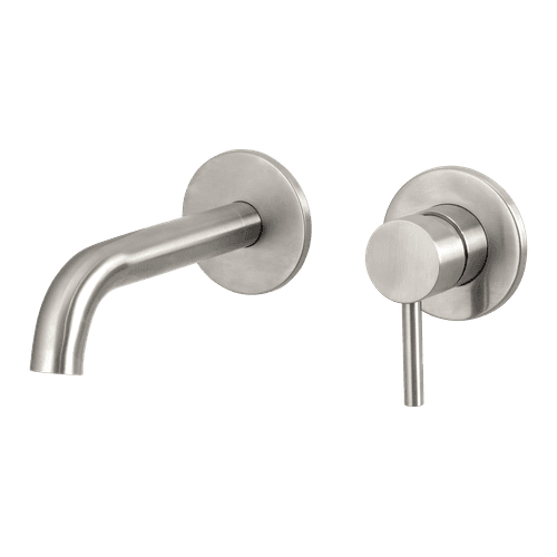 Urban Wall Basin Mixer Short Spout Brushed Stainless
