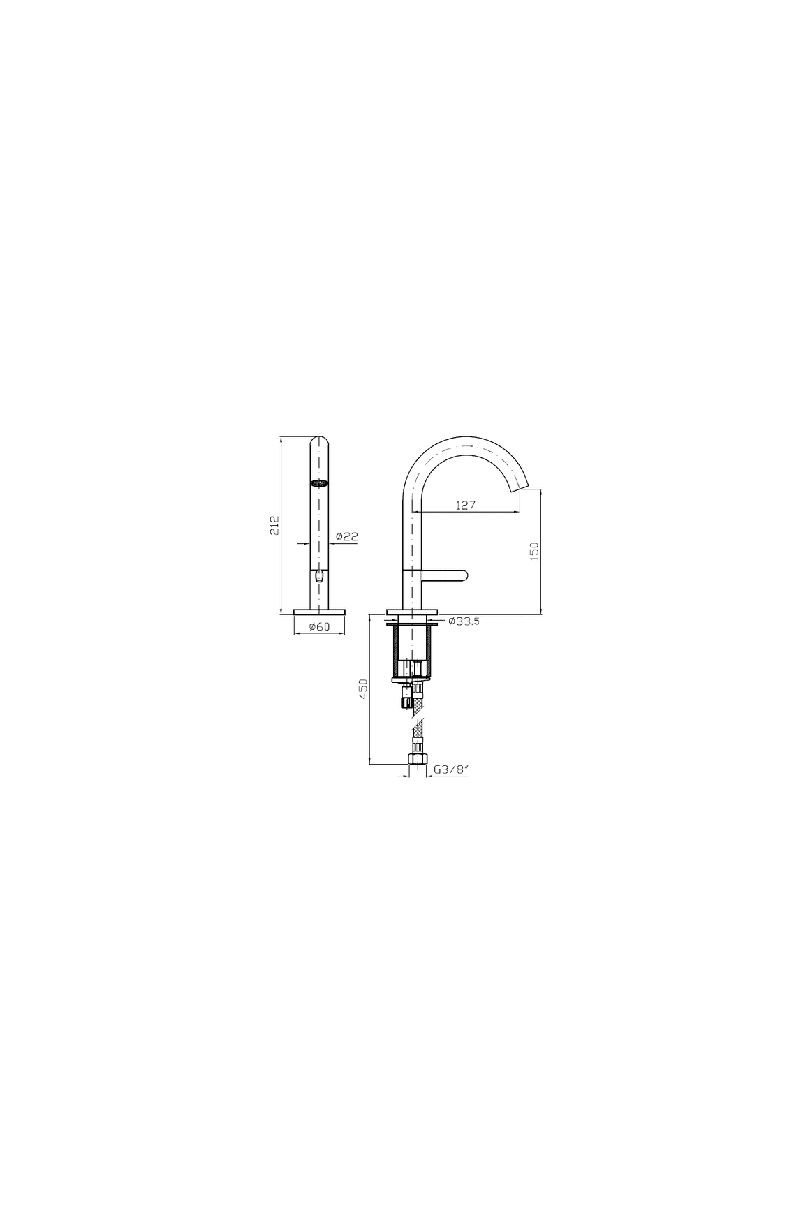Isy22 Basin Mixer dimensions