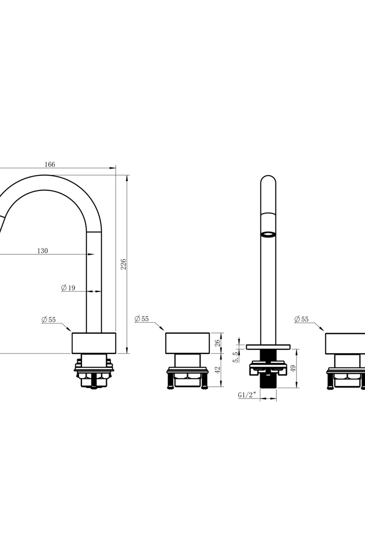 Lente 3 Tap Hole Deck Mounted Basin Mixer