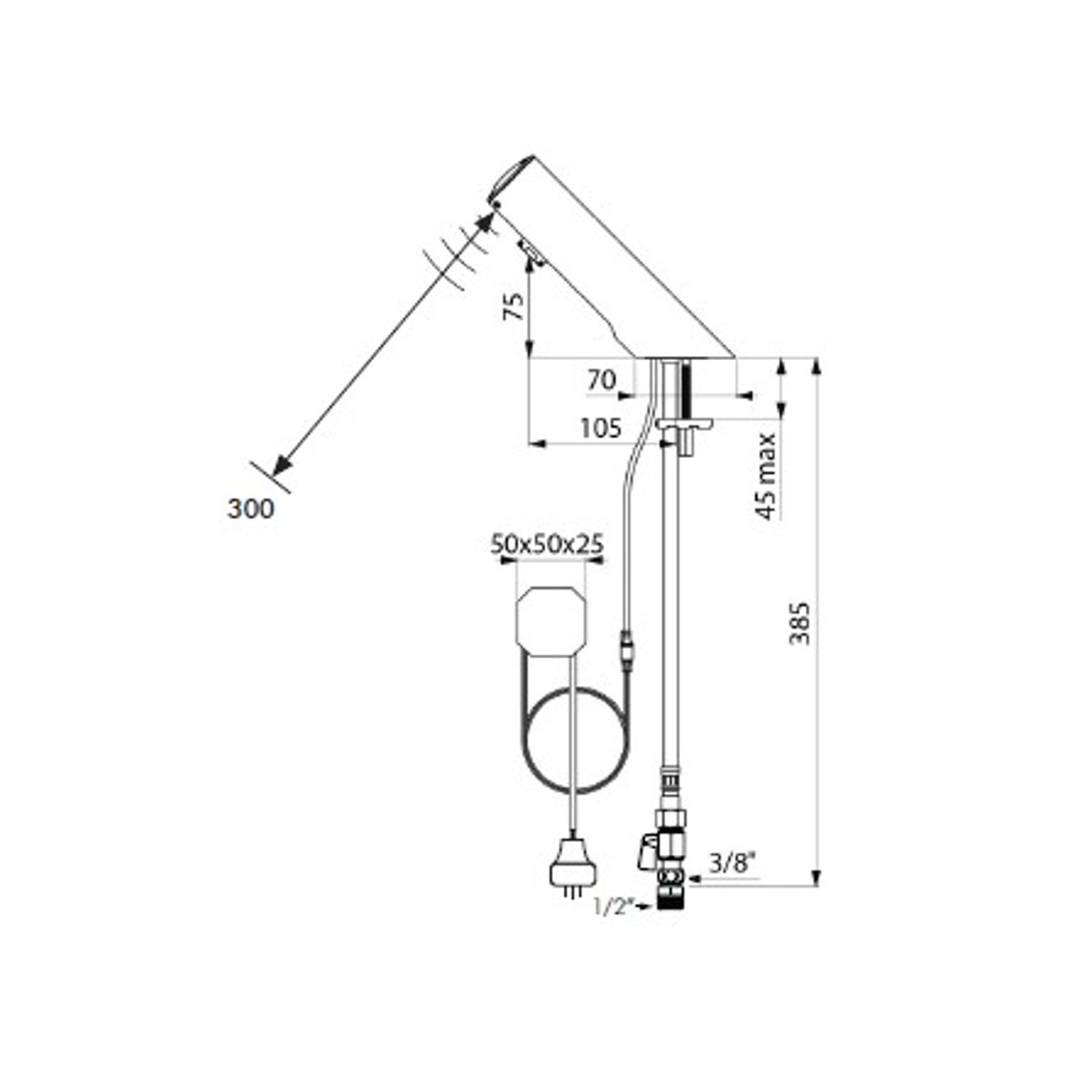 DELABIE Tempomatic 4 230V basin tap- Lead free* dimensions