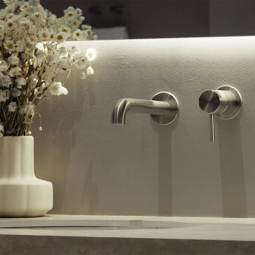 Zen SS316L Wall Basin/Bath Mixer Separate Back Plate 185mm Spout | Brushed Nickel