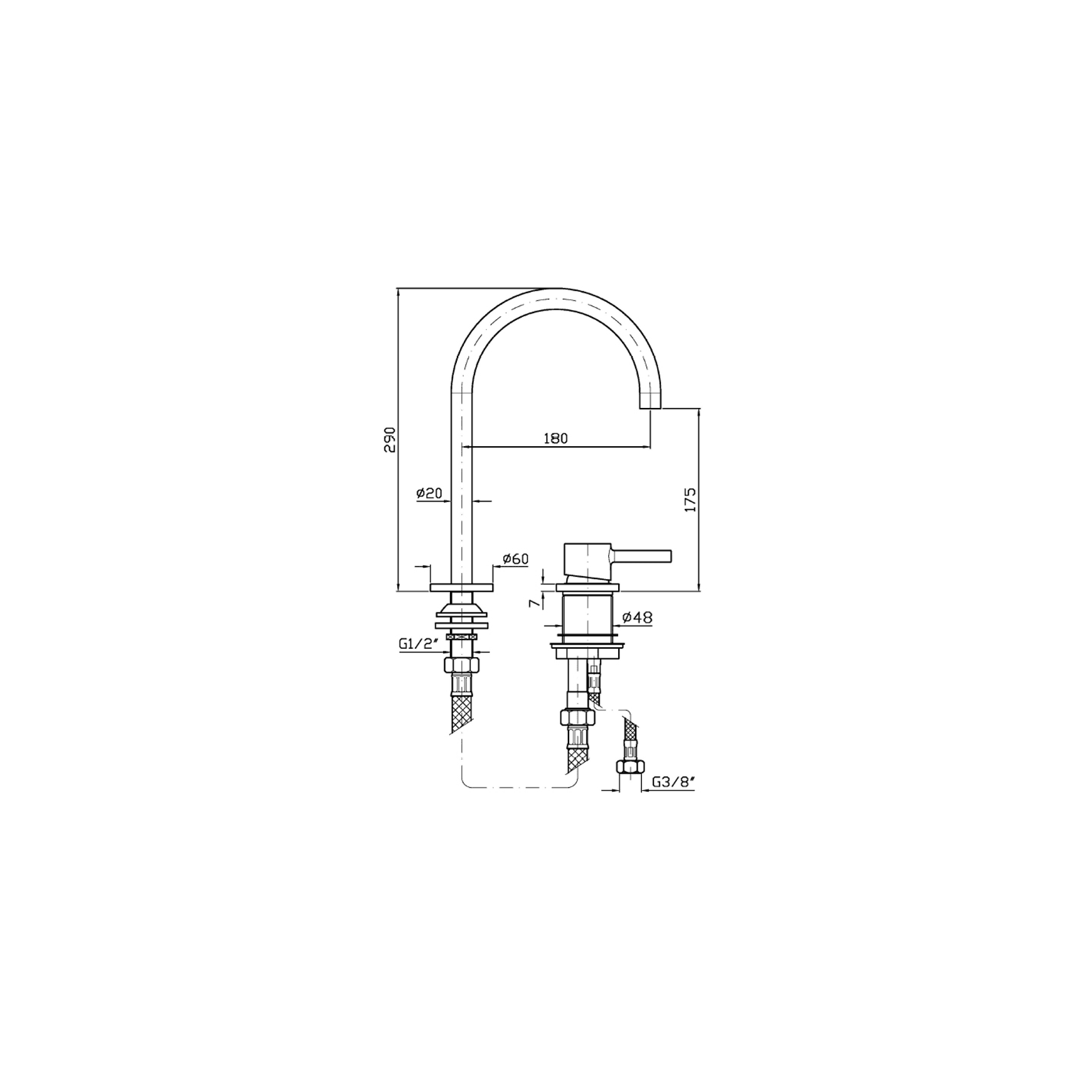 Pan S 2 Tap Hole Extended Height Goose Neck Basin Mixer