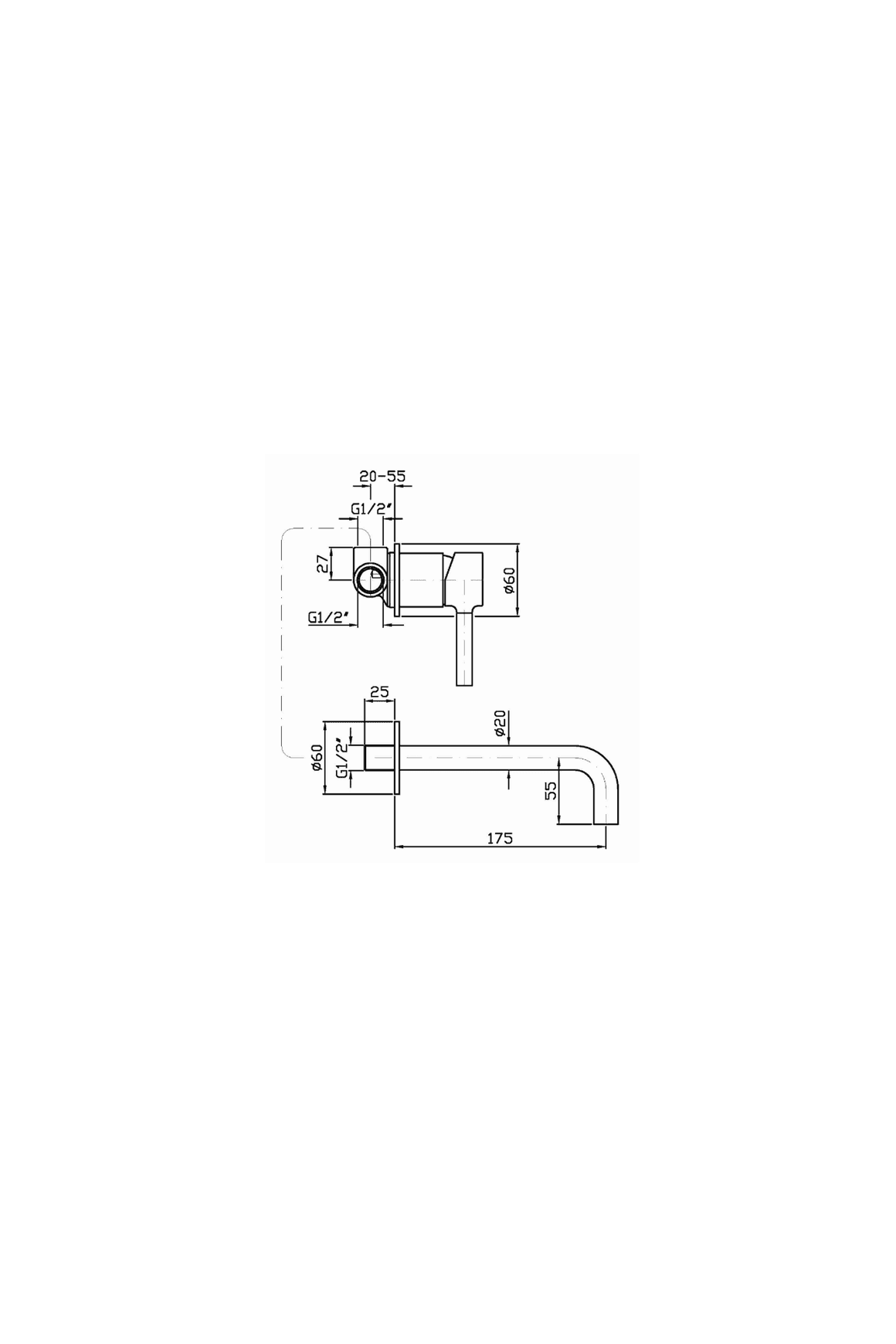 Pan Wall Mounted Basin Mixer 175MM