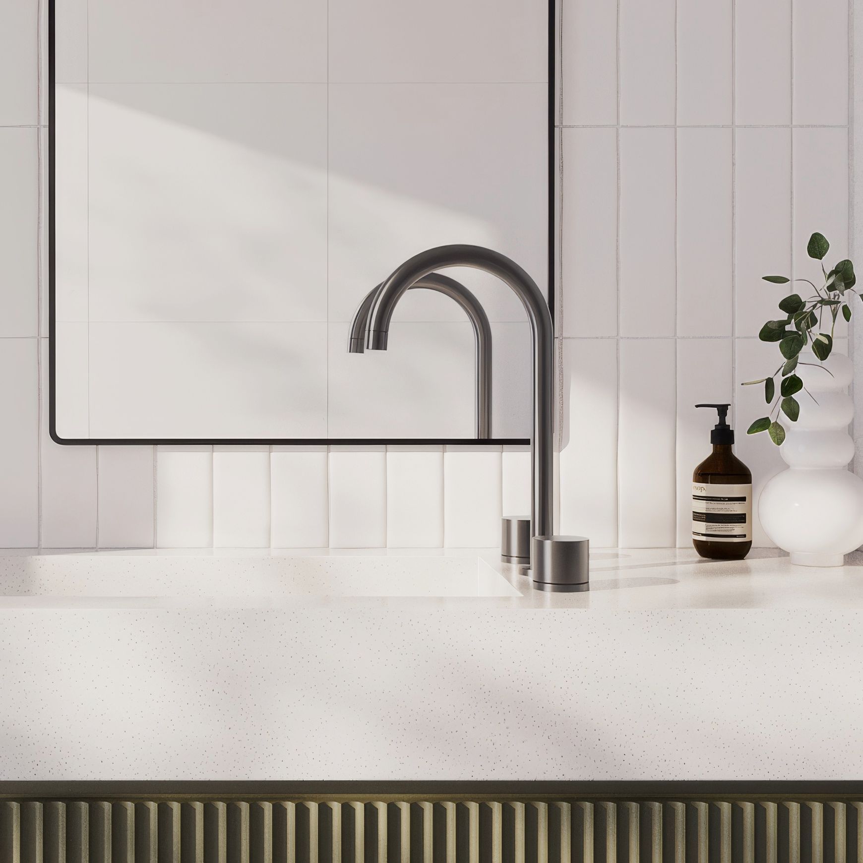 Gooseneck Bench Mounted Swivel Spout - Brushed Gunmetal