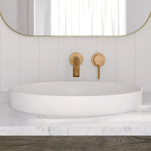 Elysian Minimal Mixer & Spout Set - Tumbled Aged Brass