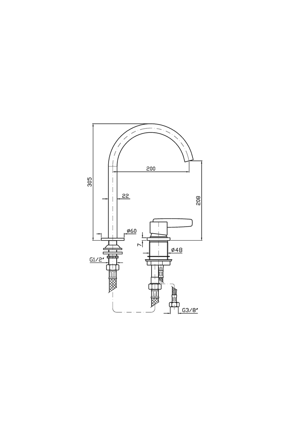 Veloce 2th Extended Height Single Lever Basin Mixer