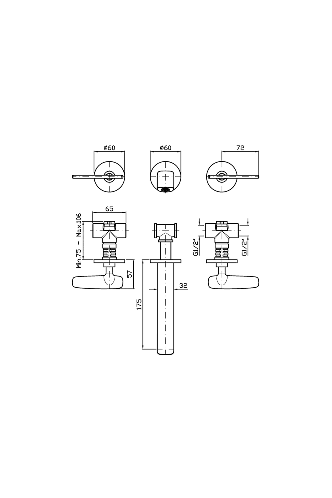 Veloce 3th Wall Mounted Basin Mixer 175mm
