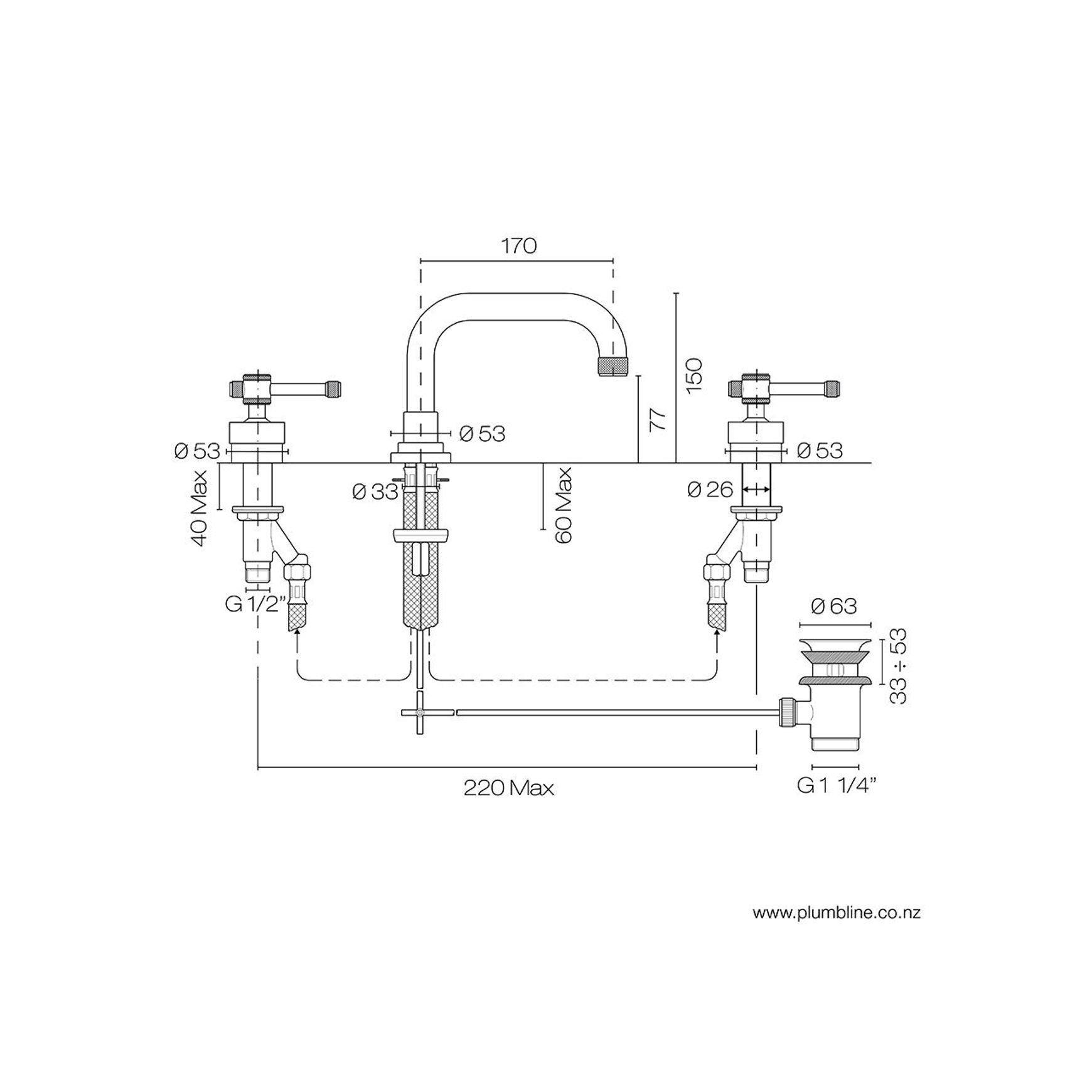 Arena 3 Hole Basin Mixer