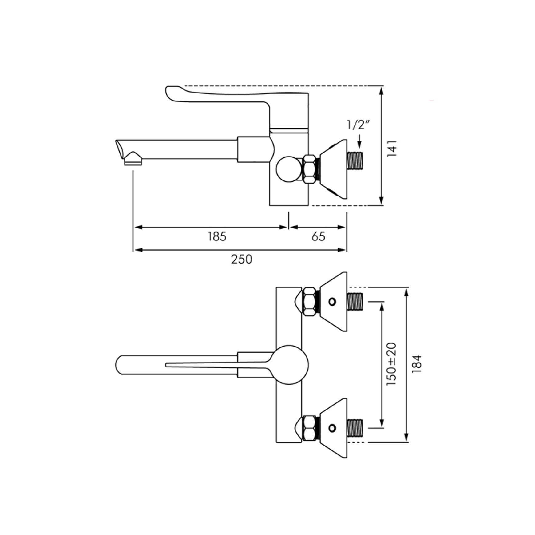 Delabie Securitherm Wall Mounted Bioclip Basin Mixer dimensions