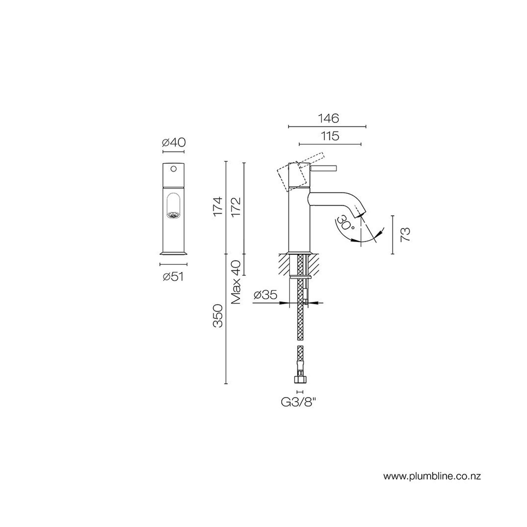 Nostromo Basin Mixer With Lever Handle dimensions