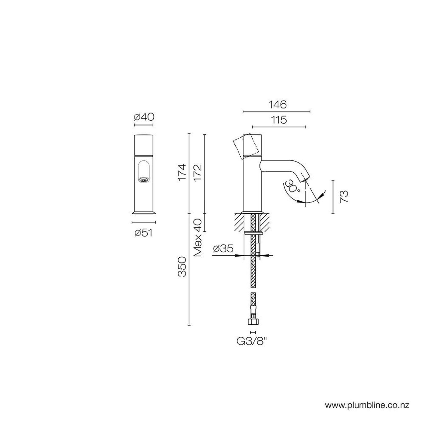 Nostromo Basin Mixer With Knob Handle dimensions