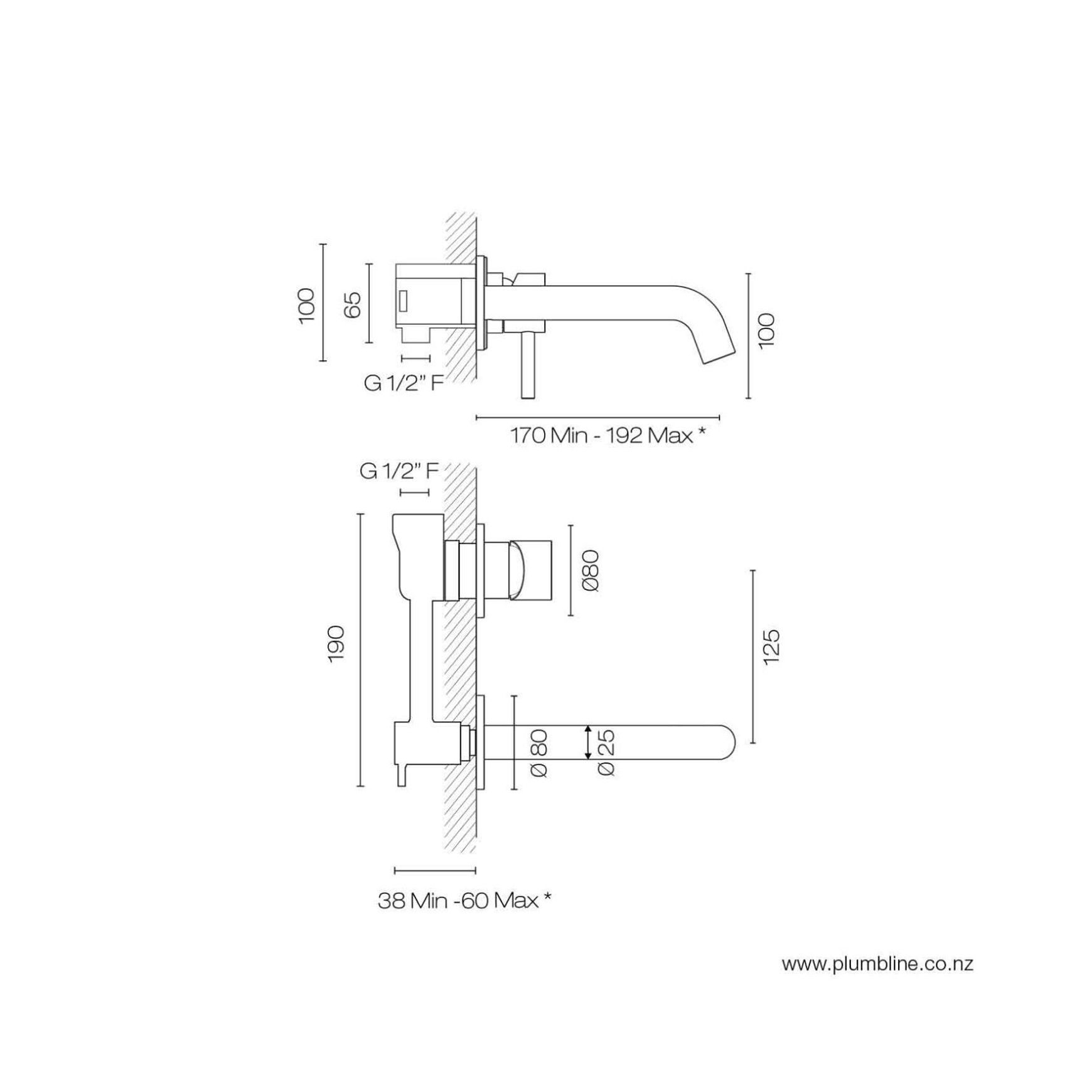 Swiss Wall Mount Mixer dimensions