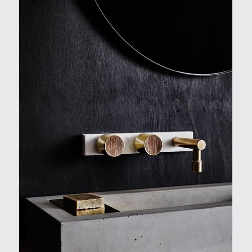 Wood Melbourne Leo Round Brass & Timber Taps – Two Piec