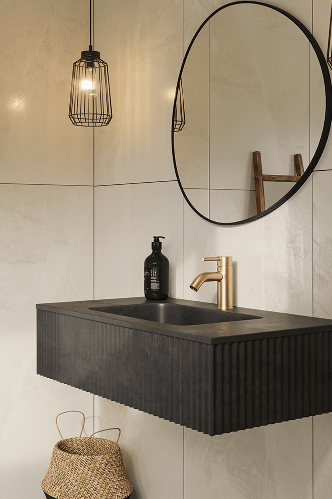 BARE Concrete Fluted Wall Basin 755mm